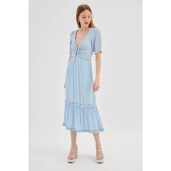 Urban Outfitters Picnic Time Midi Dress Light Blue - Size M - NWT - Picture 1 of 7